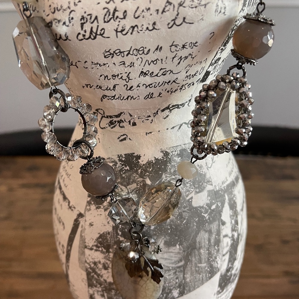 Statement Multi-stone and Crystal Necklace with Black Chain